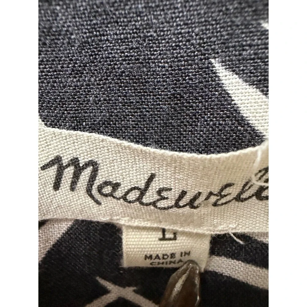 Madewell Mens Large Black White Tropical Palm Leaf Linen Blend Camp Shirt L‎